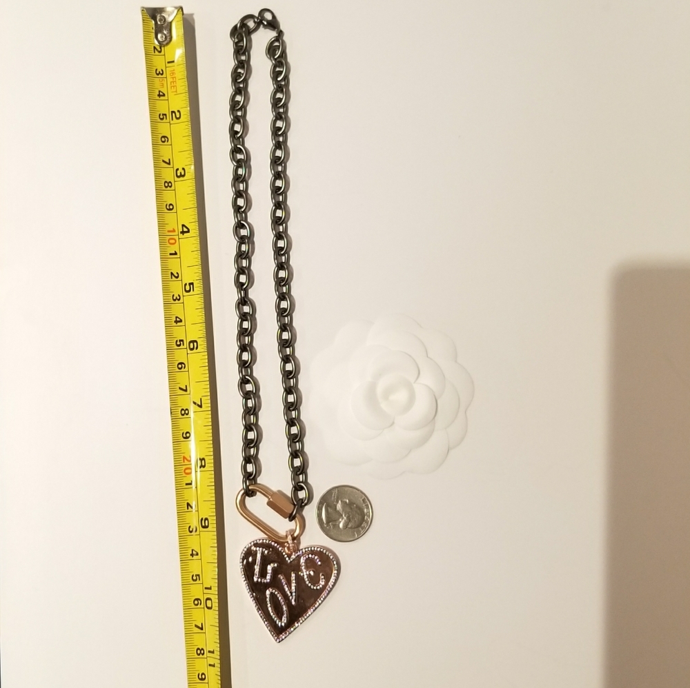 Rosegold Love Heart Carabiner Lock Necklace - Picture 6 of 6